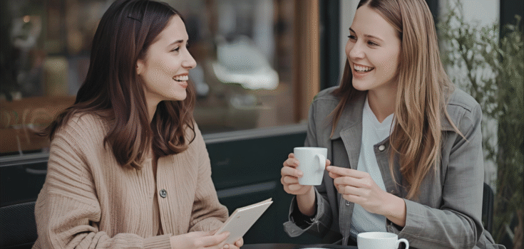 Två kvinnor sitter på cafe